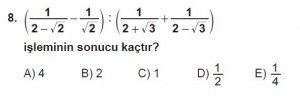 9. Sınıf Matematik kazanım Test 6 soru8