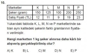 9. Sınıf Matematik kazanım Test 7 soru10