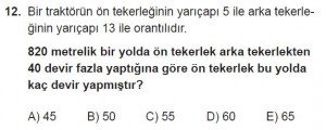 9. Sınıf Matematik kazanım Test 7 soru12