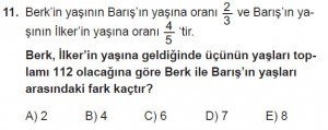 9. Sınıf Matematik kazanım Test 8 soru11