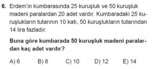 9. Sınıf Matematik kazanım Test 8 soru6