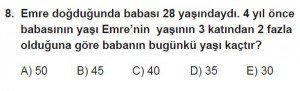 9. Sınıf Matematik kazanım Test 8 soru8