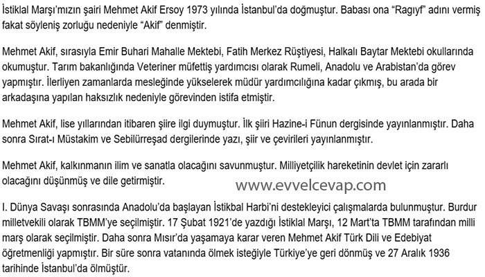 Mehmet Akif Ersoy Metninin Özeti
