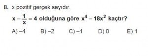 Mezun Matematik kazanım Test 13 soru 8