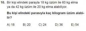 Mezun Matematik kazanım Test 18 soru 10
