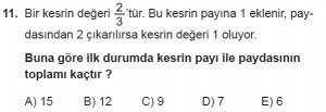 Mezun Matematik kazanım Test 18 soru 11
