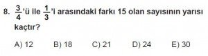 Mezun Matematik kazanım Test 18 soru 8