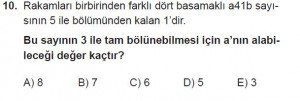 Mezun Matematik kazanım Test 3 soru 10
