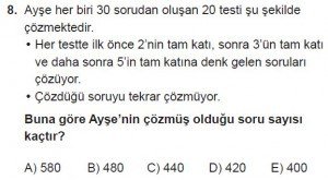 Mezun Matematik kazanım Test 4 soru 8