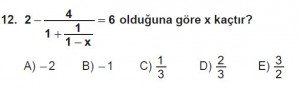 Mezun Matematik kazanım Test 7 soru 12