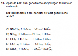 10. Sıınıf Kimya Test 10 Soru 10
