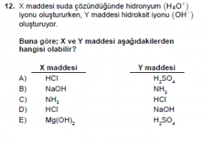 10. Sıınıf Kimya Test 10 Soru 12