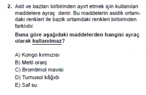 10. Sıınıf Kimya Test 10 Soru 2