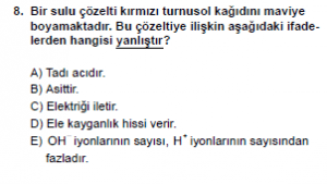 10. Sıınıf Kimya Test 10 Soru 8