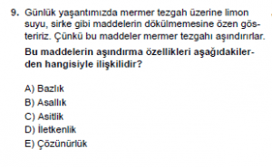 10. Sıınıf Kimya Test 10 Soru 9