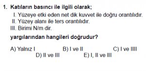 10. Sınıf Fizik Test 1 Soru 1