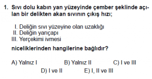 10. Sınıf Fizik Test 2 Soru1