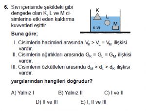 10. Sınıf Fizik Test 5 Soru 6