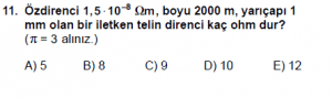 10. Sınıf Fizik Test 7 Soru 11