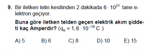 10. Sınıf Fizik Test 7 Soru 9