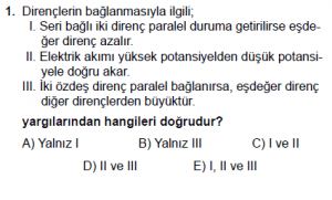 10. Sınıf Fizik Test8 Soru 1