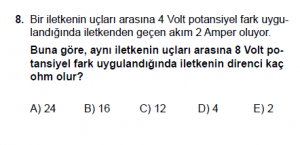 10. Sınıf Fizik Test8 Soru 8