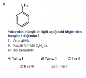 10. Sınıf Kimya Test 15 Soru 8