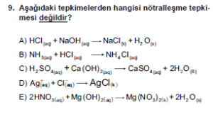 10. Sınıf Kimya Test 2 Soru 9