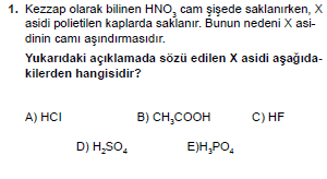 10. Sınıf Kimya Test 3 Soru 1