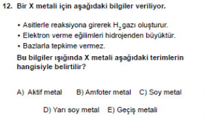 10. Sınıf Kimya Test 3 Soru 12