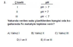 10. Sınıf Kimya Test 3 Soru 2