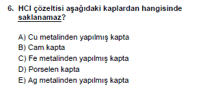 10. Sınıf Kimya Test 3 Soru 6