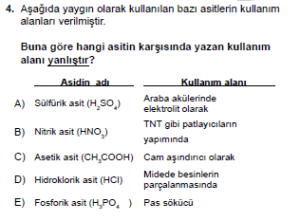 10. Sınıf Kimya Test 4 Soru 4