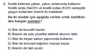 10. Sınıf Kimya Test 4 Soru 5