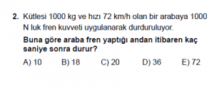 11. Sınıf Fizik test10 soru 2