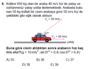 11. Sınıf Fizik test10 soru 6