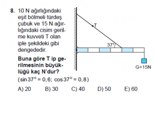 11. Sınıf Fizik test12 soru 8