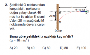 11. Sınıf Fizik test5 soru 2