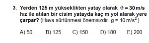 11. Sınıf Fizik test5 soru 3