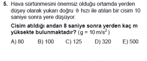 11. Sınıf Fizik test5 soru 5