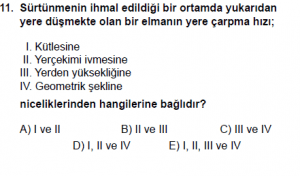 11. Sınıf Fizik test6 soru 11