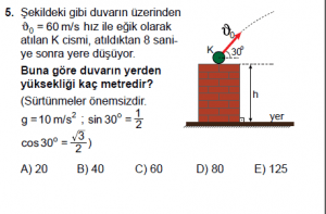 11. Sınıf Fizik test6 soru 5