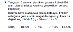 11. Sınıf Fizik test6 soru 8