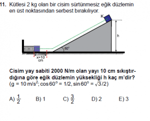 11. Sınıf Fizik test7 soru 11
