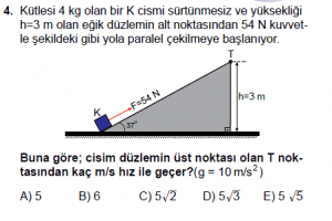 11. Sınıf Fizik test7 soru 4