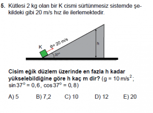 11. Sınıf Fizik test7 soru 5
