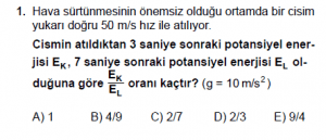 11. Sınıf Fizik test8 soru 1