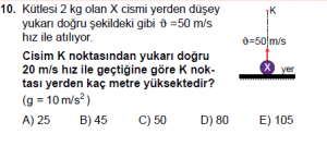 11. Sınıf Fizik test8 soru 10
