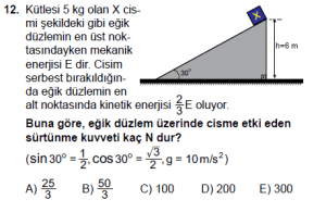 11. Sınıf Fizik test8 soru 12