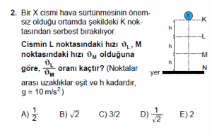 11. Sınıf Fizik test8 soru 2